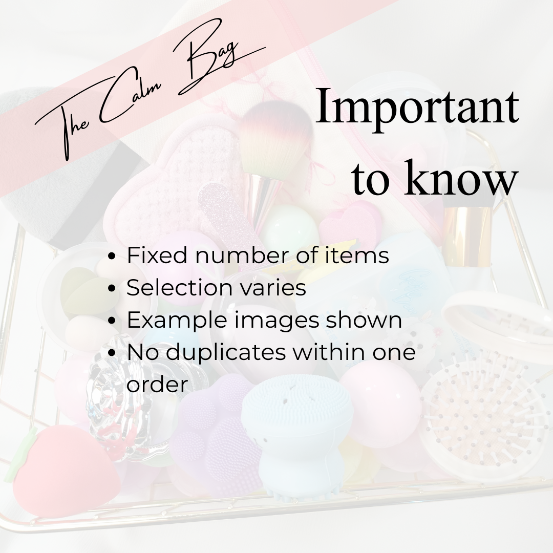 Wichtige Hinweise zur Calm Bag – feste Produktanzahl, zufällige Auswahl, keine doppelten Artikel innerhalb einer Bestellung.