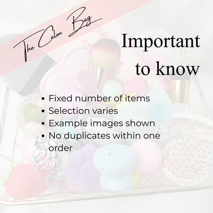 Wichtige Hinweise zur Calm Bag – feste Produktanzahl, zufällige Auswahl, keine doppelten Artikel innerhalb einer Bestellung.